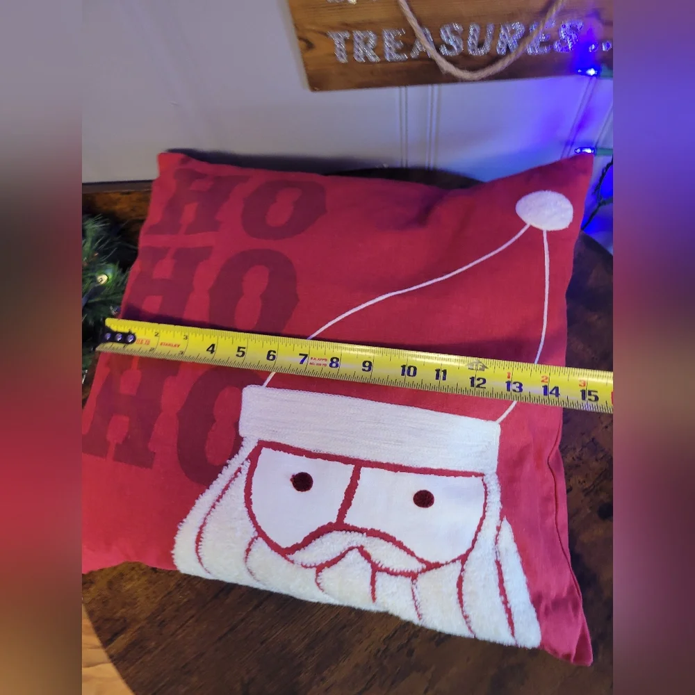Festive Santa Throw Pillow says HoHoHo-red/white
